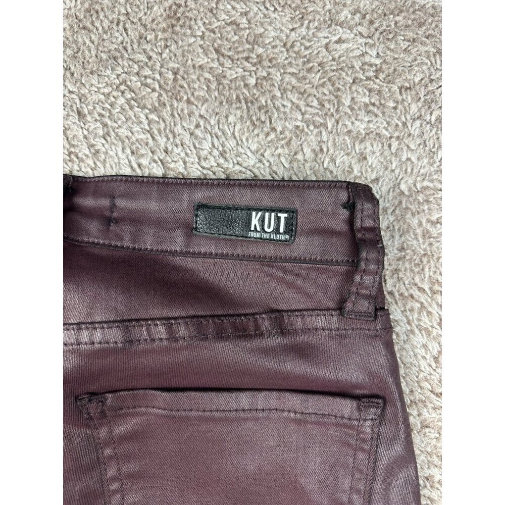 Kut from the Kloth Mia High Rise Skinny Wet Look Bordeaux Jeans Size 0 - Picture 14 of 16